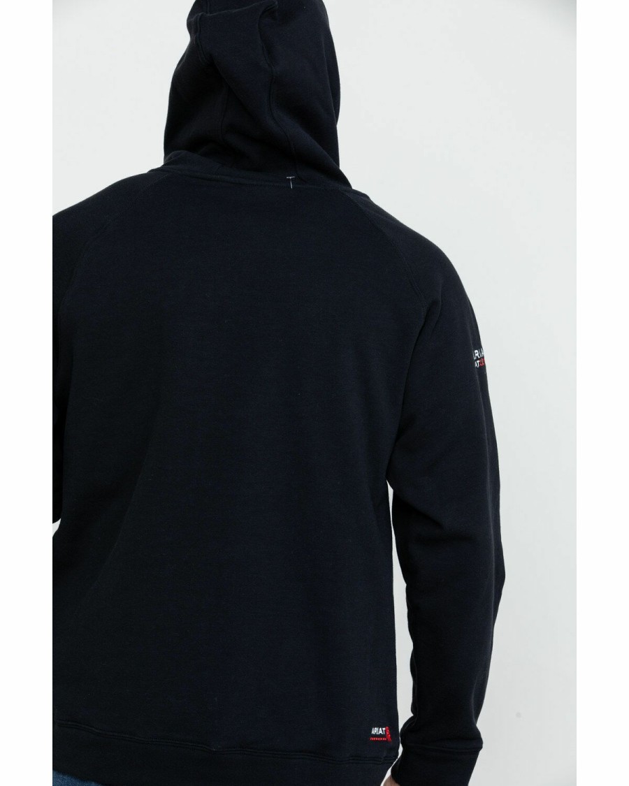 Men'S Clothing * | Ariat Men'S Black Fr Primo Fleece Logo Hooded Work Sweatshirt Big Sale