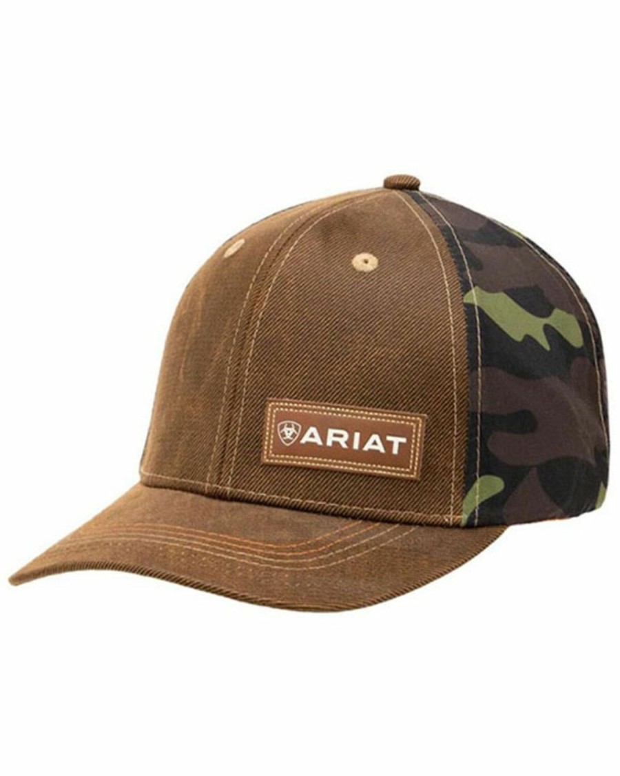 Men'S Clothing * | Ariat Men'S Oilskin Camo Print Leather Logo Ball Cap Outlet