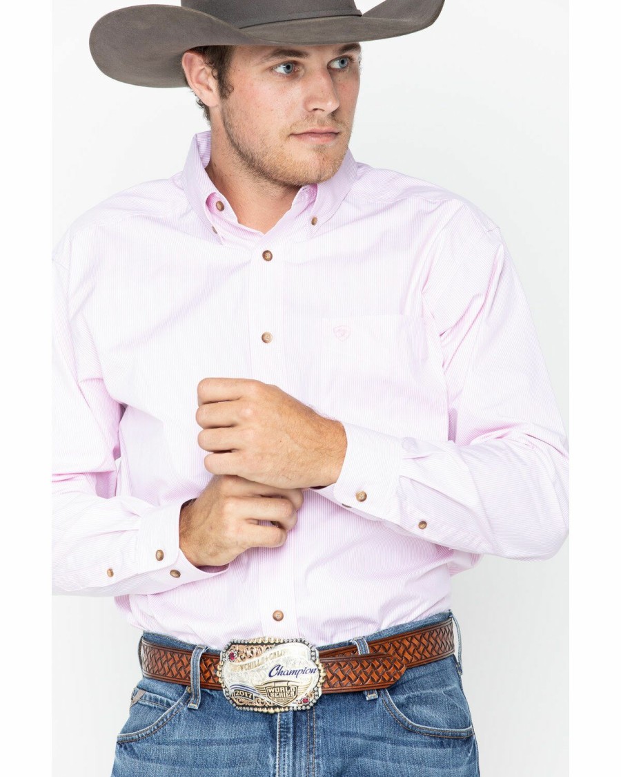 Men'S Clothing * | Ariat Men'S Pink Dayne Mini Striped Long Sleeve Shirt Big & Tall Discount