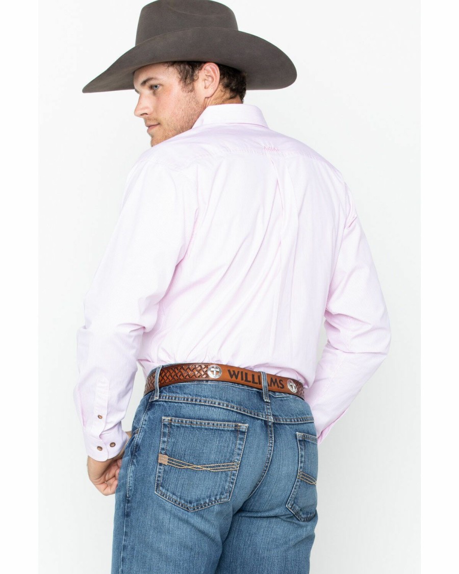 Men'S Clothing * | Ariat Men'S Pink Dayne Mini Striped Long Sleeve Shirt Big & Tall Discount