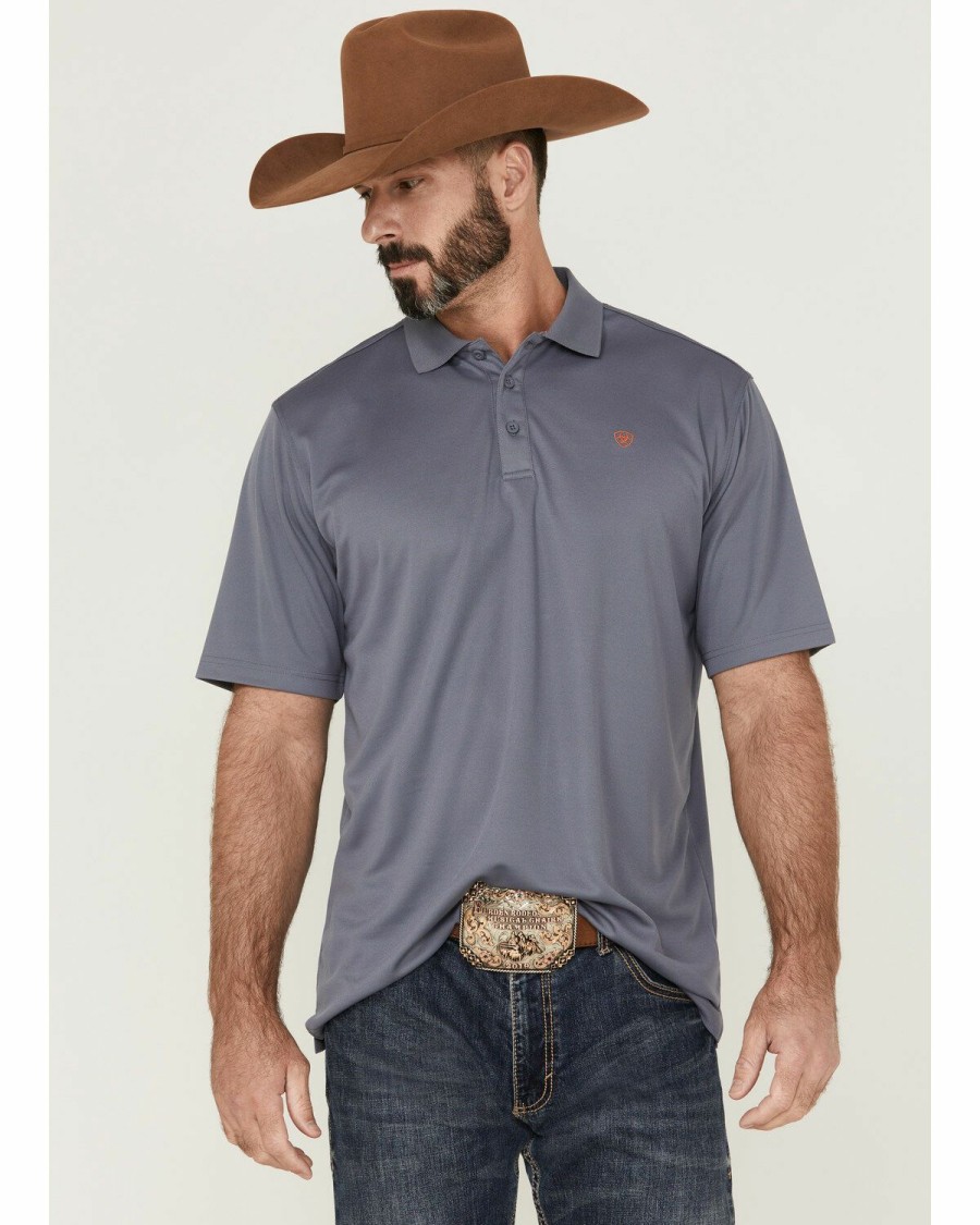 Men'S Clothing * | Ariat Men'S Folkstone Grey Short Sleeve Tek Polo Shirt Clearance