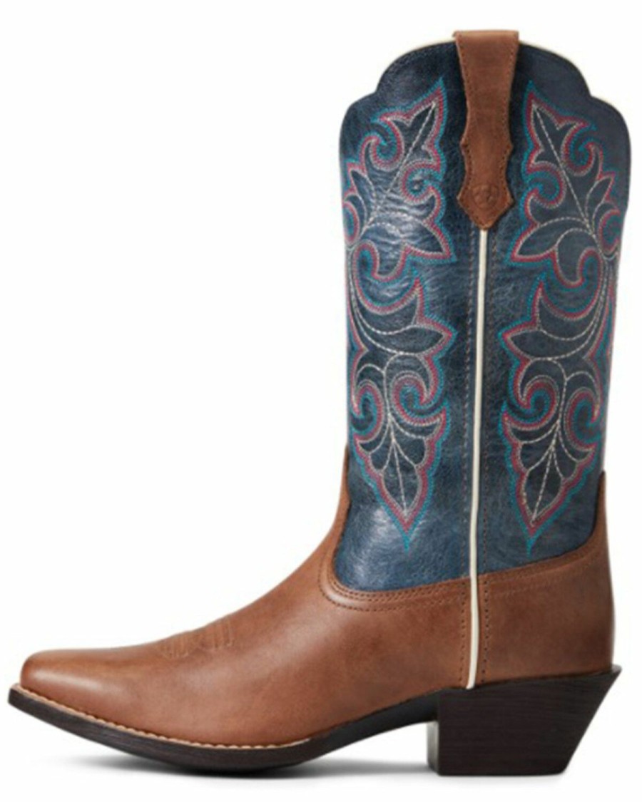 Boots & Shoes * | Ariat Women'S Round Up Full-Grain Leather Storming Brown & Singing The Blues Western Boot Square Toe Outlet