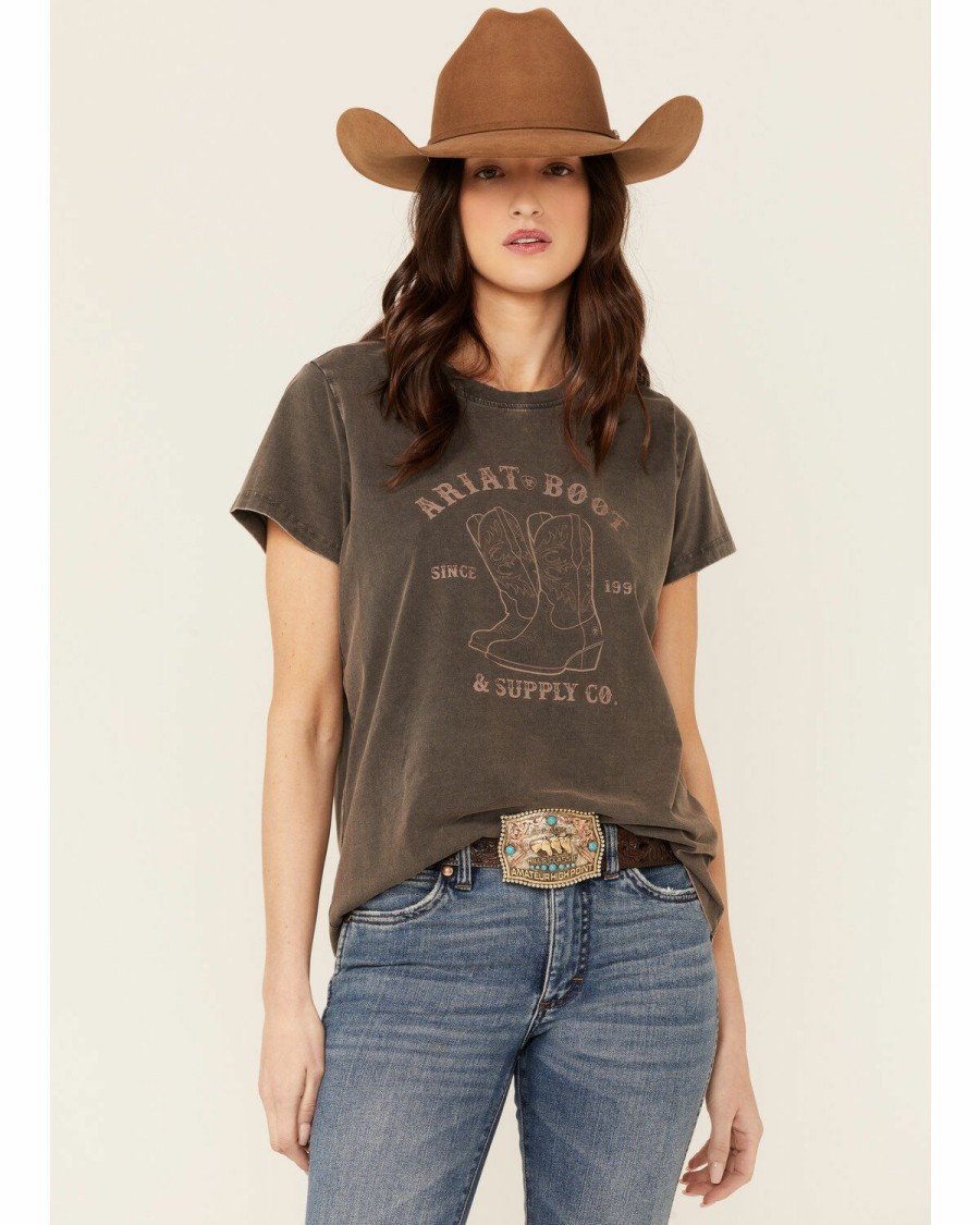 Women'S Clothing * | Ariat Women'S Black Mineral Wash R.E.A.L Ariat Boot Graphic Tee Clearance