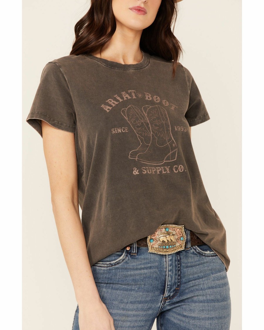 Women'S Clothing * | Ariat Women'S Black Mineral Wash R.E.A.L Ariat Boot Graphic Tee Clearance