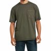 Men'S Clothing * | Ariat Men'S Heather Sage Rebar Workman Reflective Flag Graphic Short Sleeve Work Pocket T-Shirt Clearance