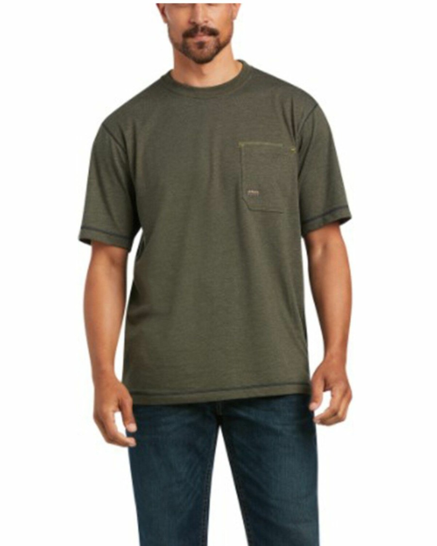 Men'S Clothing * | Ariat Men'S Heather Sage Rebar Workman Reflective Flag Graphic Short Sleeve Work Pocket T-Shirt Clearance