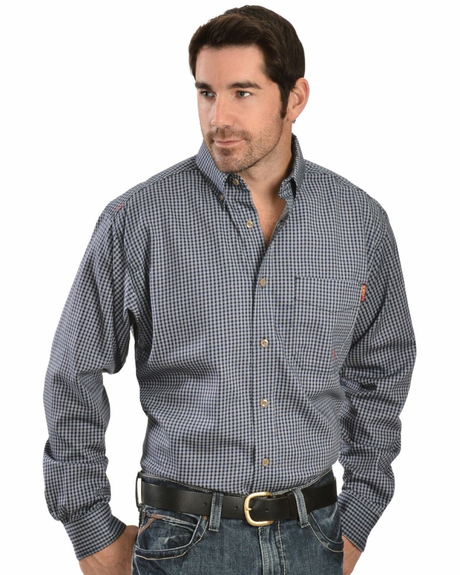 Men'S Clothing * | Ariat Men'S Fire Resistant Plaid Long Sleeve Work Shirt Outlet