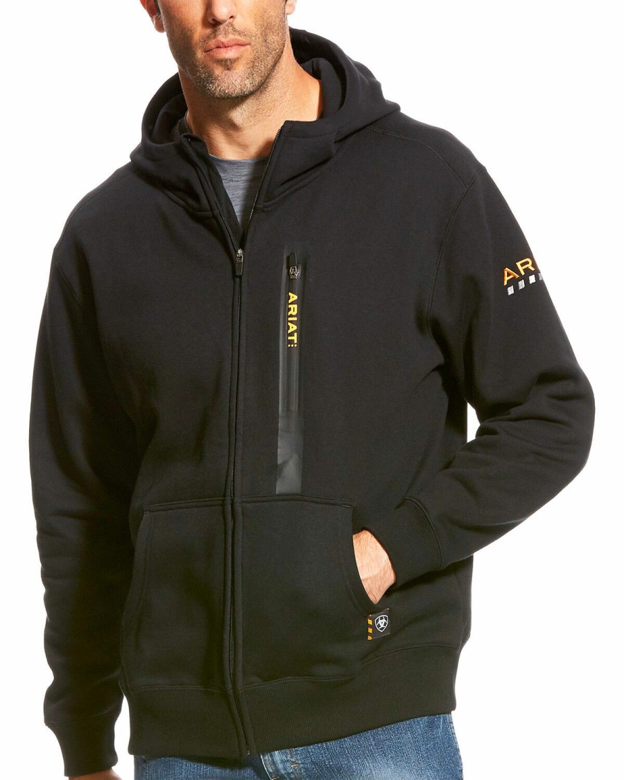 Men'S Clothing * | Ariat Men'S Rebar Black Full Zip Hoodie Sale