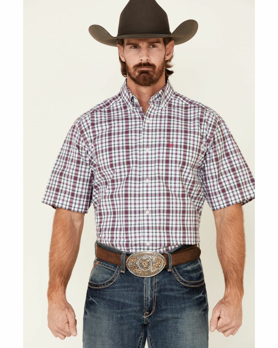 Men'S Clothing * | Ariat Men'S Tayson Small Plaid Short Sleeve Western Shirt Sale