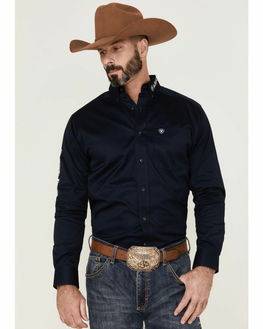 Men'S Clothing * | Ariat Men'S Solid Navy Team Usa Logo Long Sleeve Button-Down Western Shirt Tall Outlet