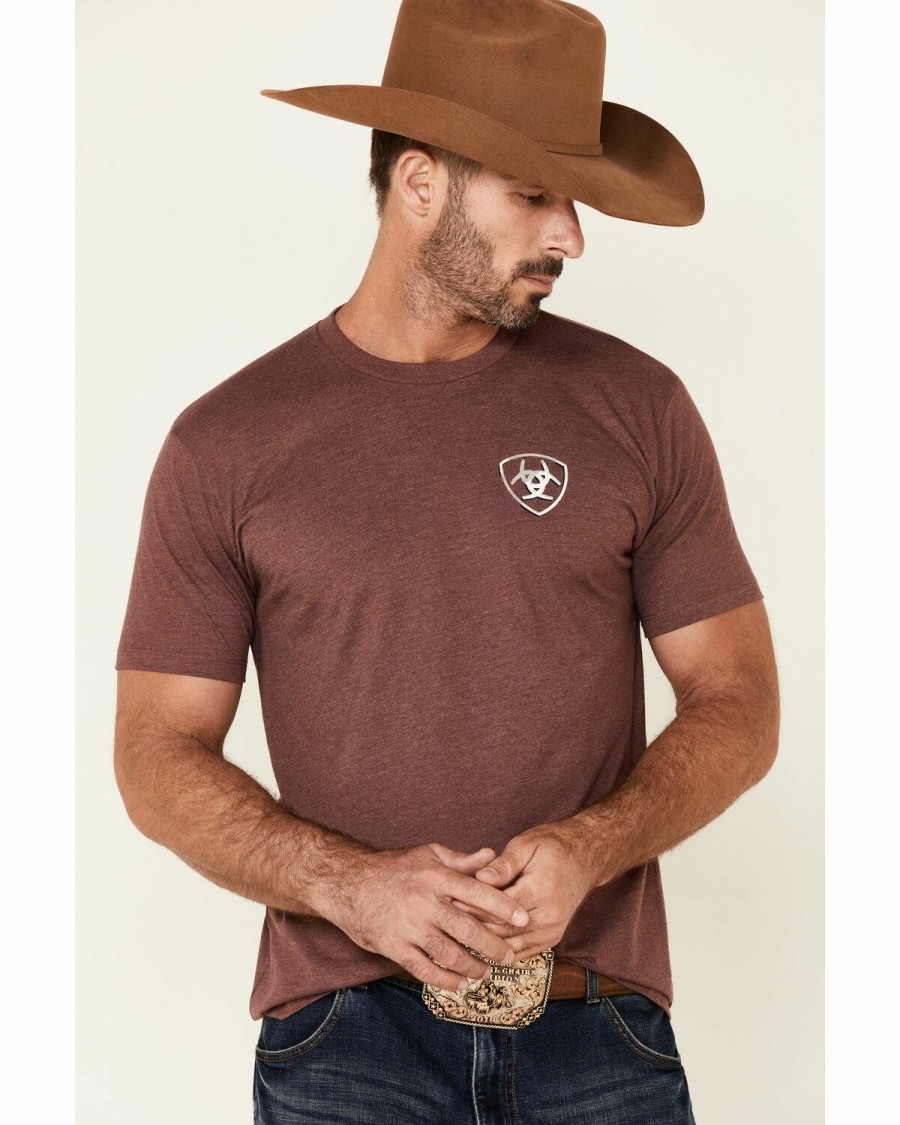 Men'S Clothing * | Ariat Men'S Heather Burgundy Glitch Logo Short Sleeve T-Shirt Sale