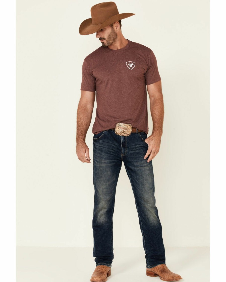 Men'S Clothing * | Ariat Men'S Heather Burgundy Glitch Logo Short Sleeve T-Shirt Sale