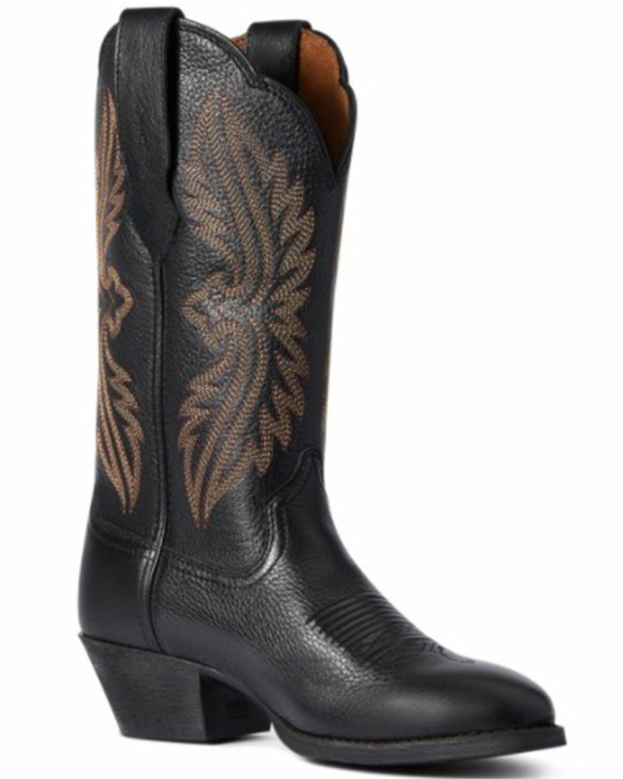 Boots & Shoes * | Ariat Women'S Black Deertan Heritage R Toe Stretch Fit Full-Grain Western Boot Round Toe Clearance