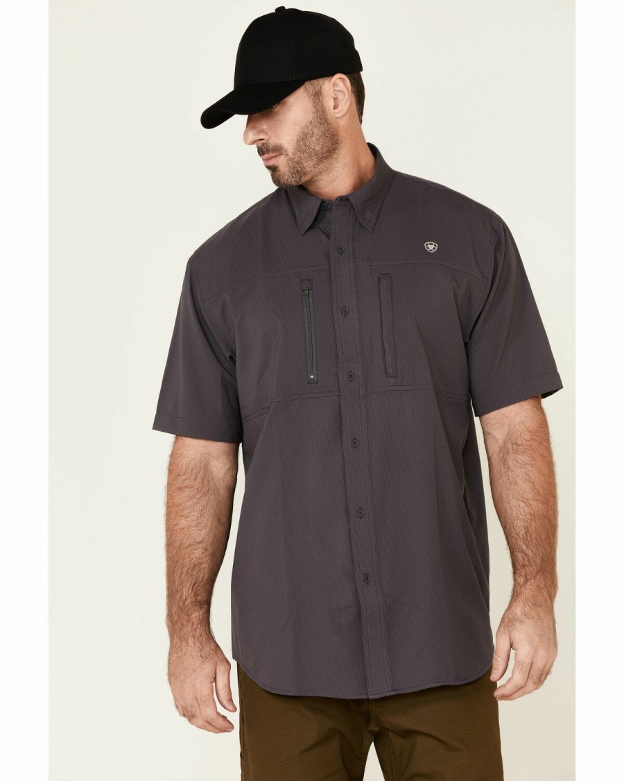 Men'S Clothing * | Ariat Men'S Solid Charcoal Tek Short Sleeve Button-Down Western Shirt Sale