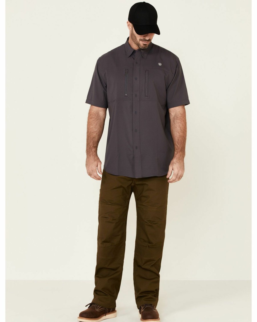 Men'S Clothing * | Ariat Men'S Solid Charcoal Tek Short Sleeve Button-Down Western Shirt Sale