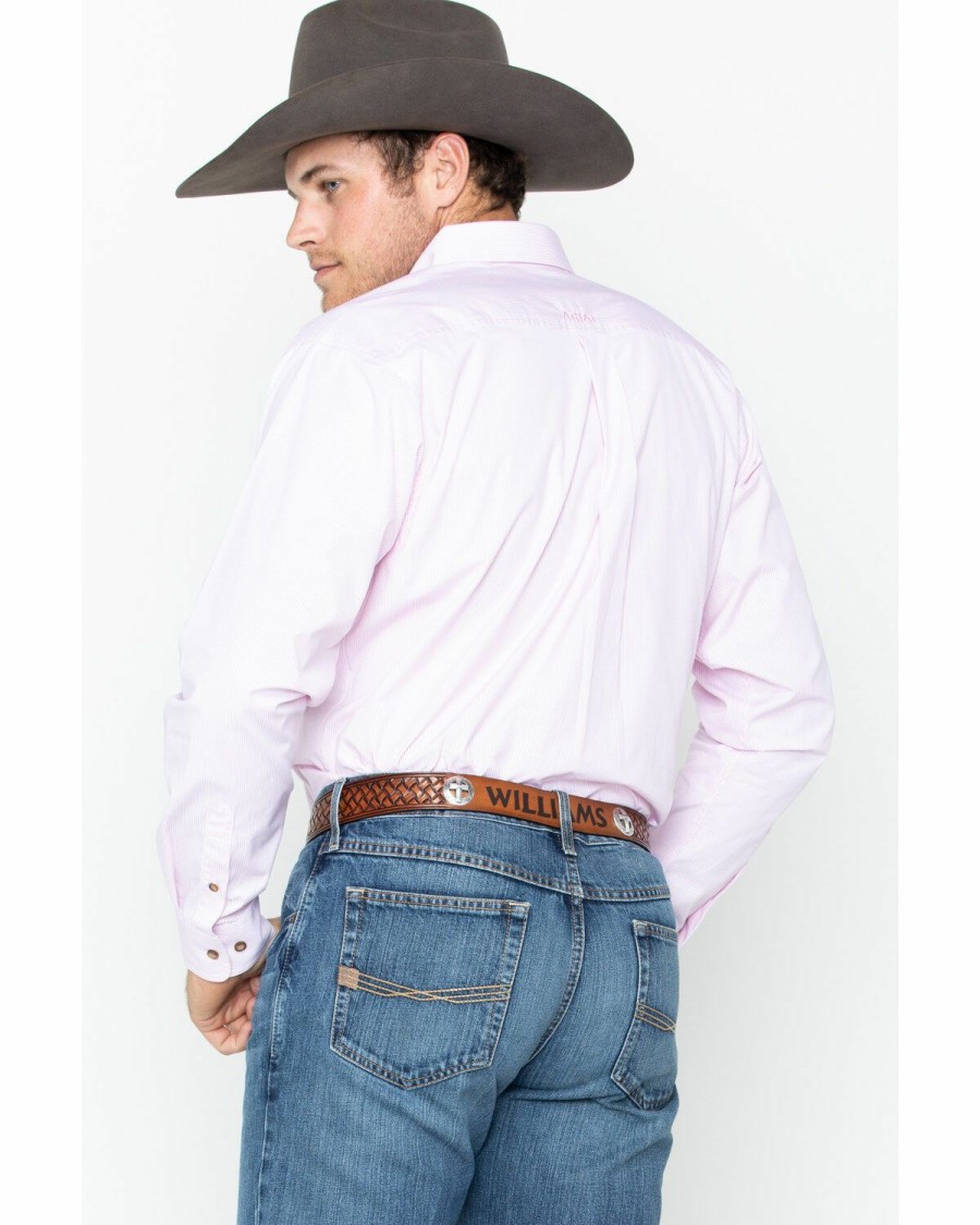 Men'S Clothing * | Ariat Men'S Pink Striped Long Sleeve Western Shirt Sale