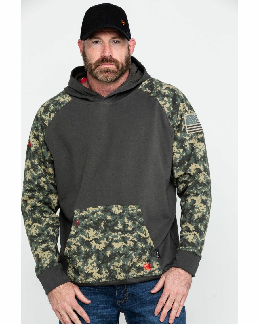 Men'S Clothing * | Ariat Men'S Fr Durastretch Camo Patriot Hooded Work Sweatshirt Tall Outlet