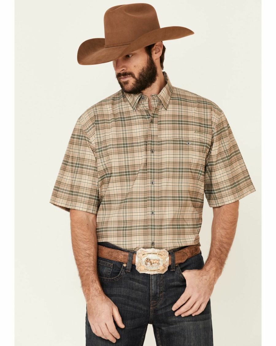 Men'S Clothing * | Ariat Men'S Sand Small Plaid Venttek Drift Short Sleeve Button-Down Western Shirt Sale