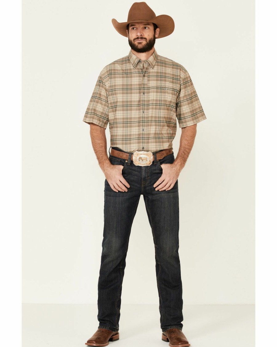 Men'S Clothing * | Ariat Men'S Sand Small Plaid Venttek Drift Short Sleeve Button-Down Western Shirt Sale