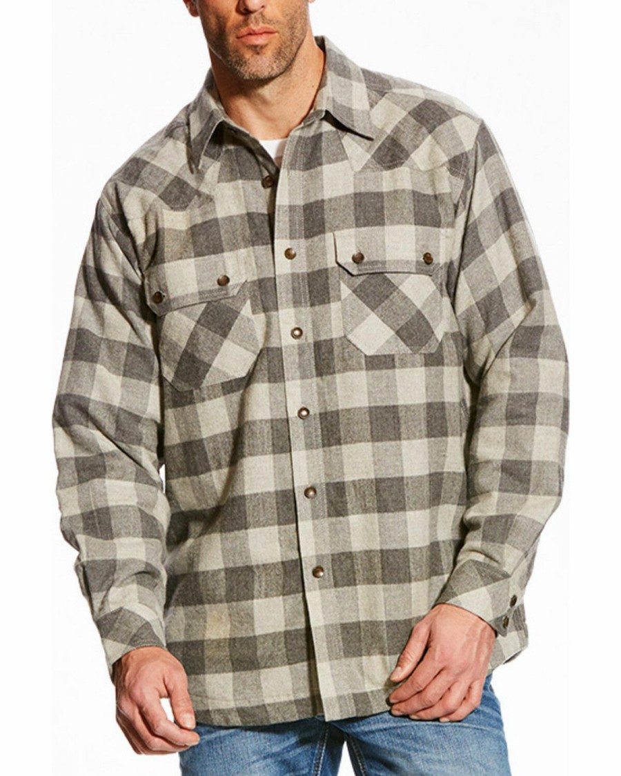 Men'S Clothing * | Ariat Men'S Grey Wes Retro Shirt Western Woven Jacket Sale