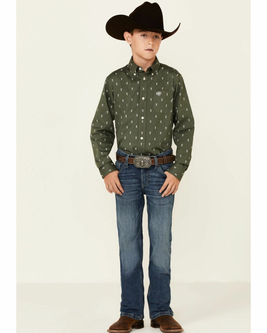 Men'S Clothing * | Ariat Boys' Bertel Buck Geo Print Long Sleeve Button-Down Western Shirt Clearance