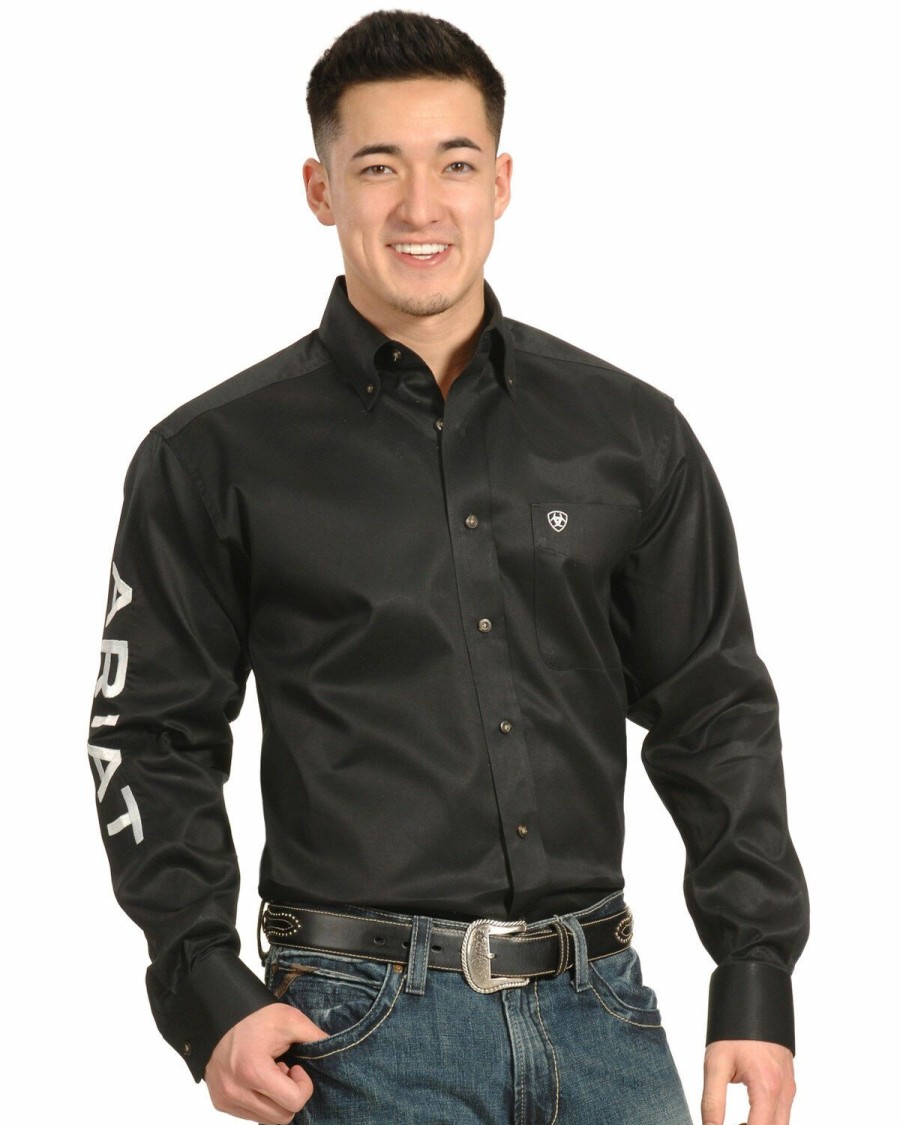 Men'S Clothing * | Ariat Men'S Black Long Sleeve Logo Long Sleeve Western Shirt Online