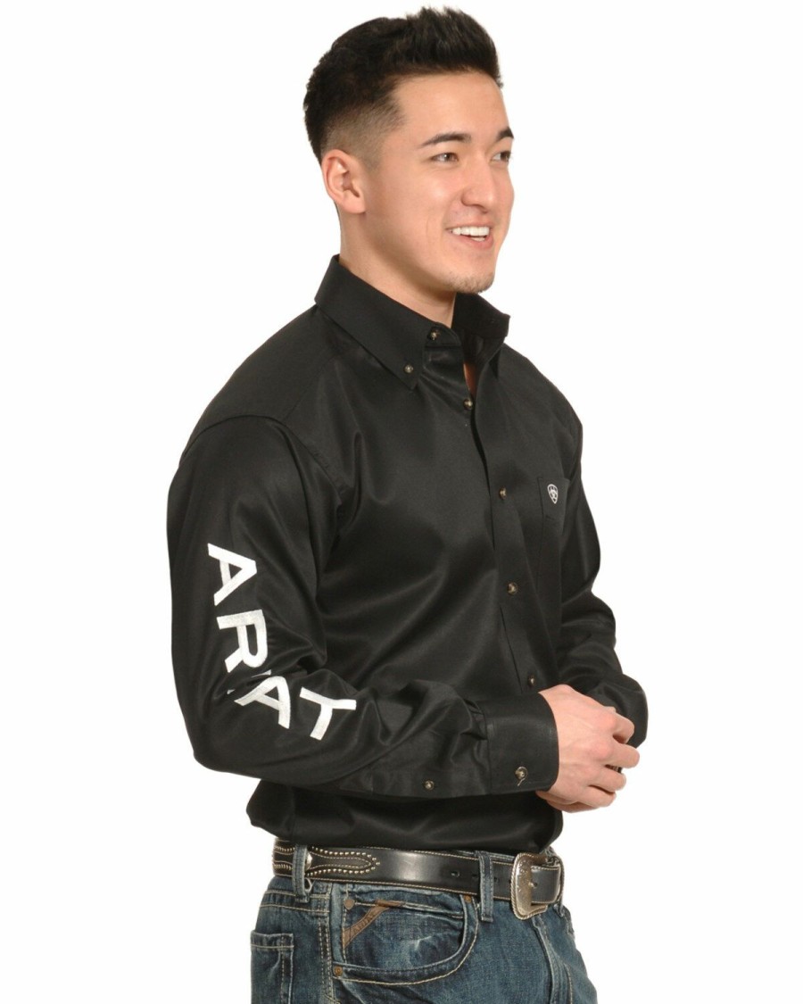 Men'S Clothing * | Ariat Men'S Black Long Sleeve Logo Long Sleeve Western Shirt Online