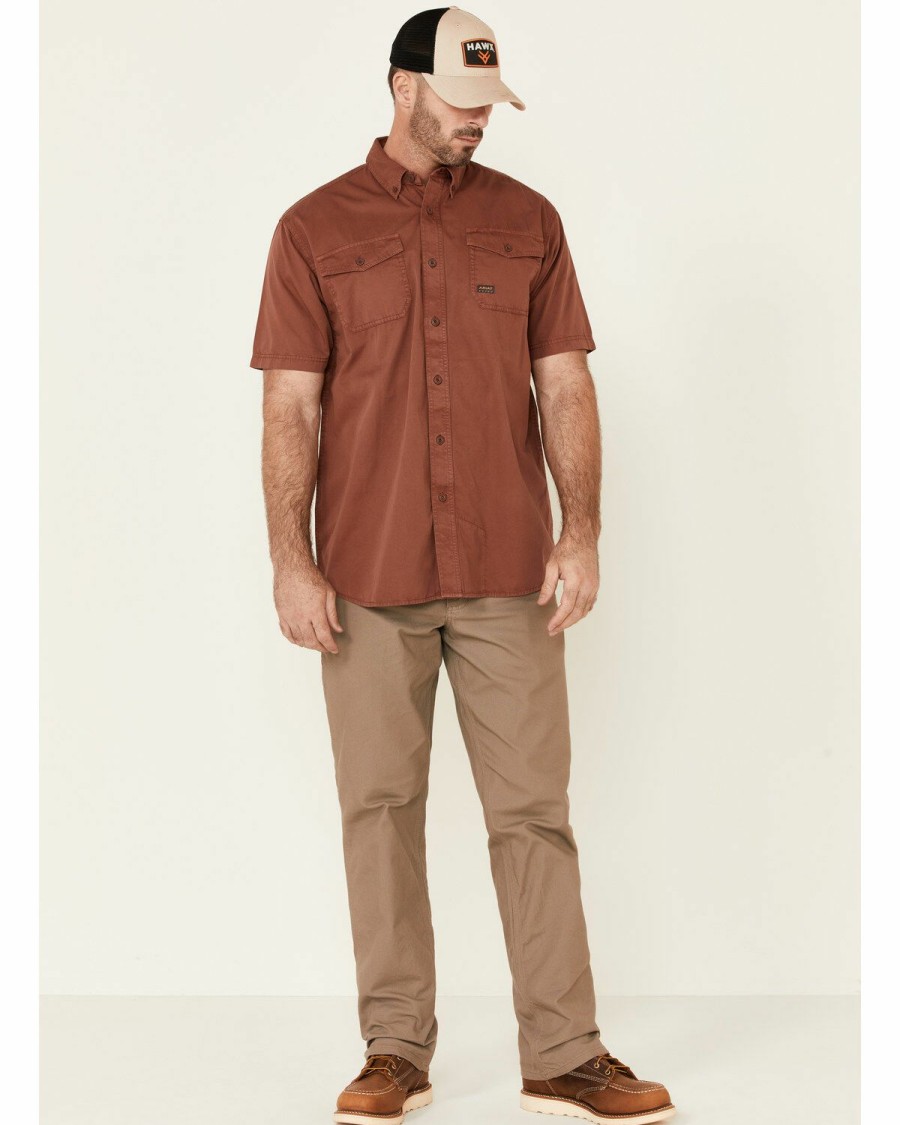 Men'S Clothing * | Ariat Men'S Henna Solid Rebar Washed Twill Short Sleeve Button-Down Work Shirt Discount