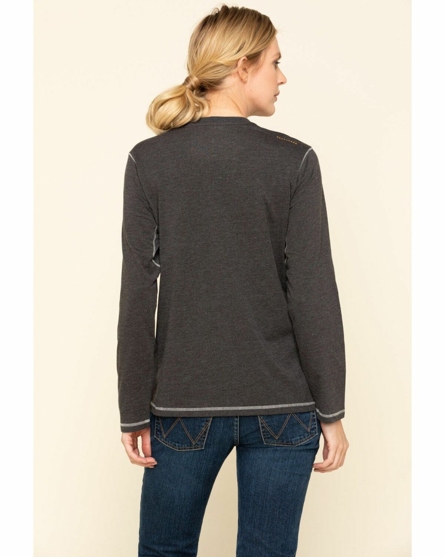 Women'S Clothing * | Ariat Women'S Charcoal Heather Rebar Logo Long Sleeve Work Shirt Outlet