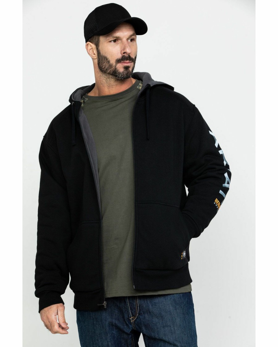 Men'S Clothing * | Ariat Men'S Rebar All-Weather Full Zip Work Hooded Sweatshirt Big & Tall Clearance