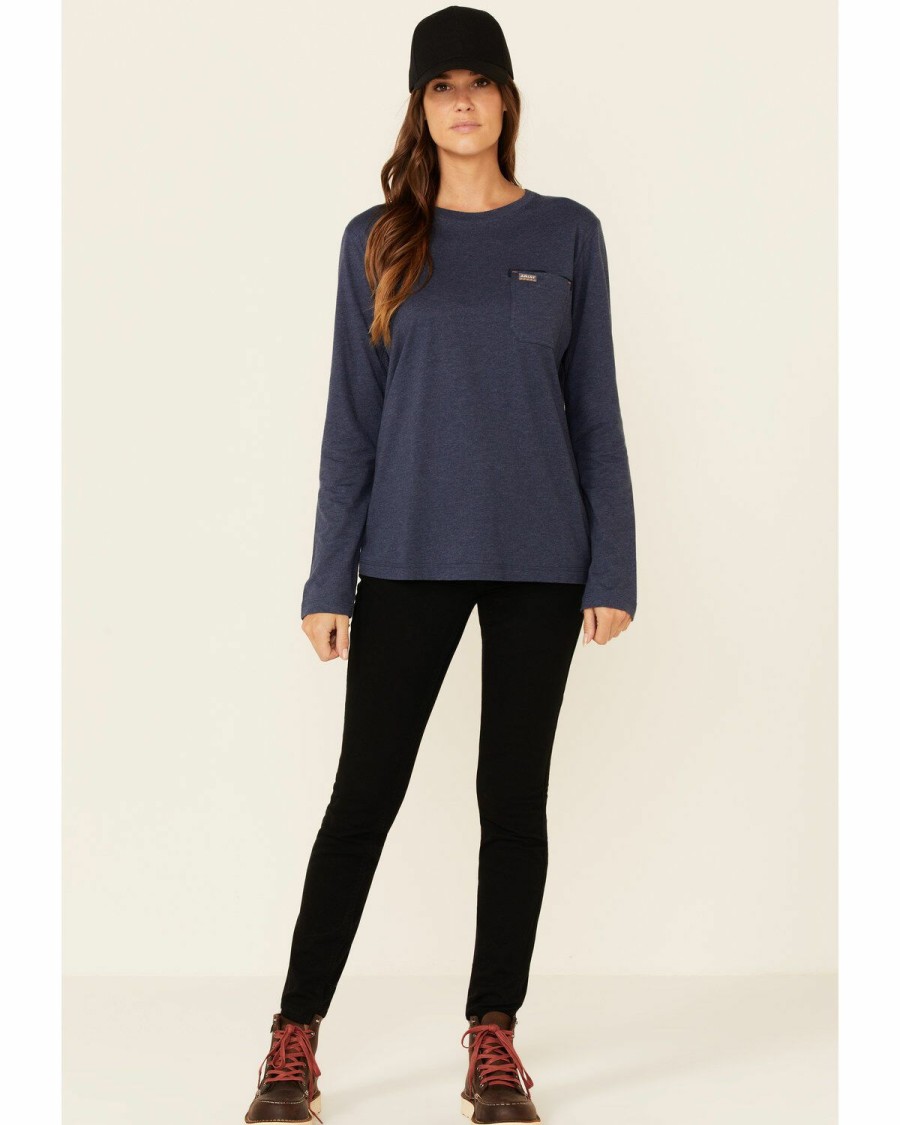 Boots & Shoes * | Ariat Women'S Solid Navy Bolt Logo Long Sleeve Work Tee Outlet