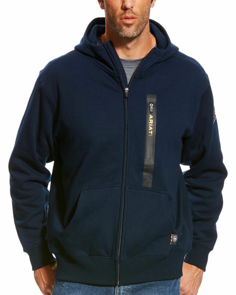 Men'S Clothing * | Ariat Men'S Navy Rebar Full Zip Hooded Work Sweatshirt Sale