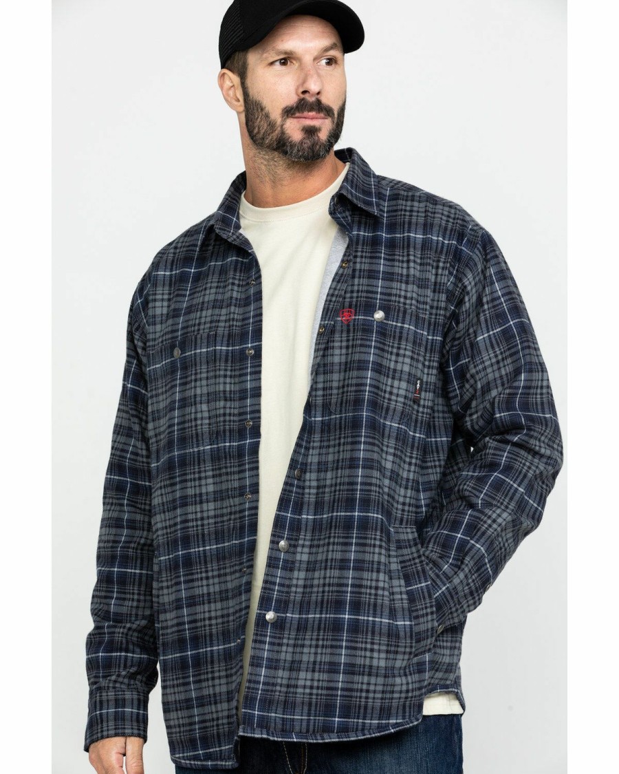 Men'S Clothing * | Ariat Men'S Grey Fr Monument Plaid Work Shirt Jacket Tall Sale