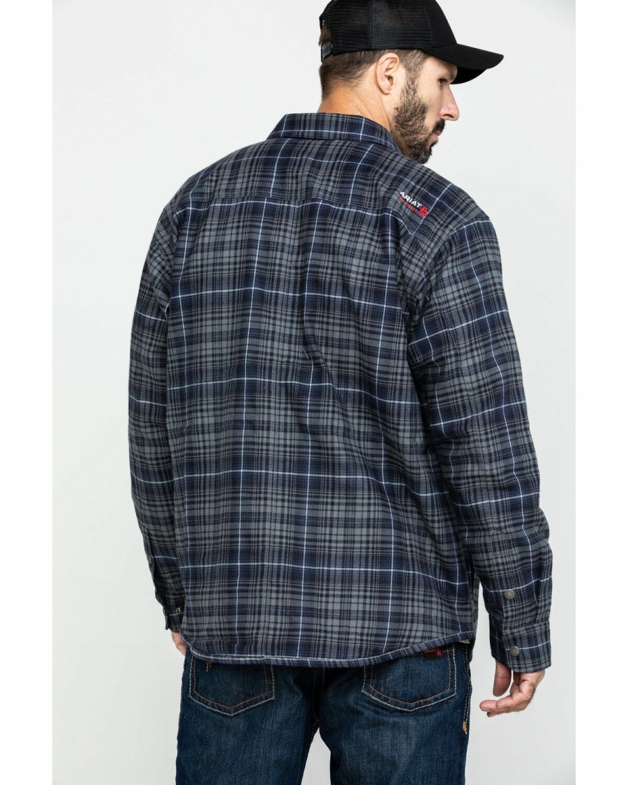 Men'S Clothing * | Ariat Men'S Grey Fr Monument Plaid Work Shirt Jacket Tall Sale