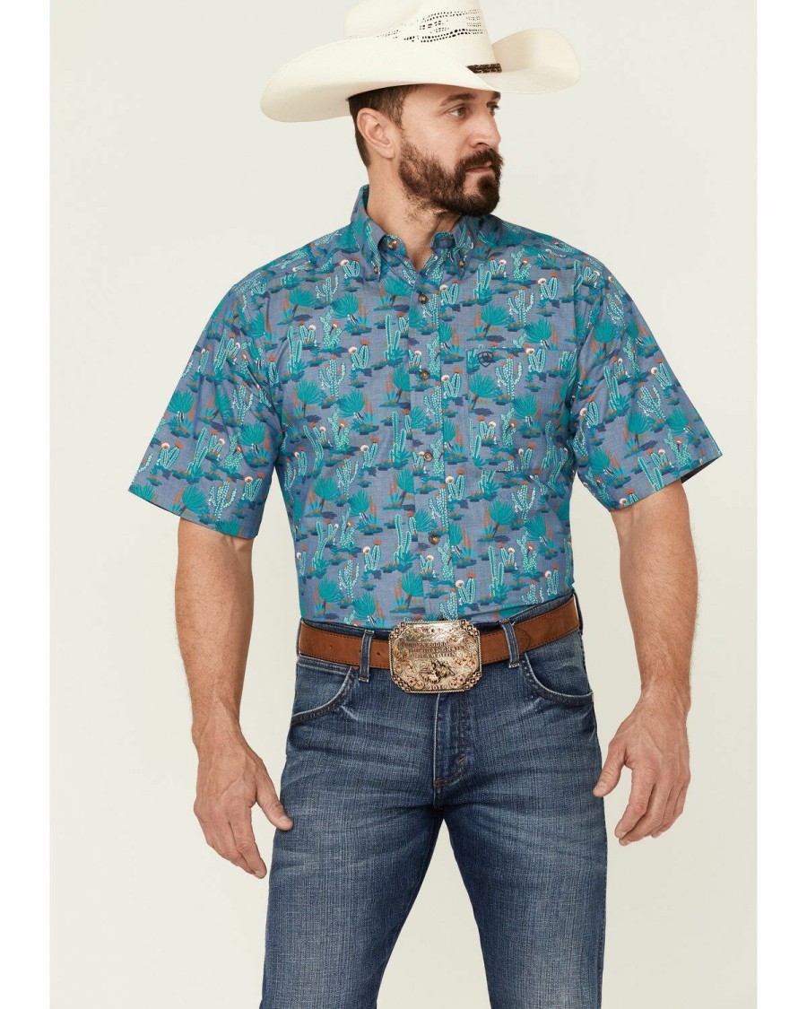 Men'S Clothing * | Ariat Men'S Daxton Cactus Print Short Sleeve Button-Down Western Shirt Clearance