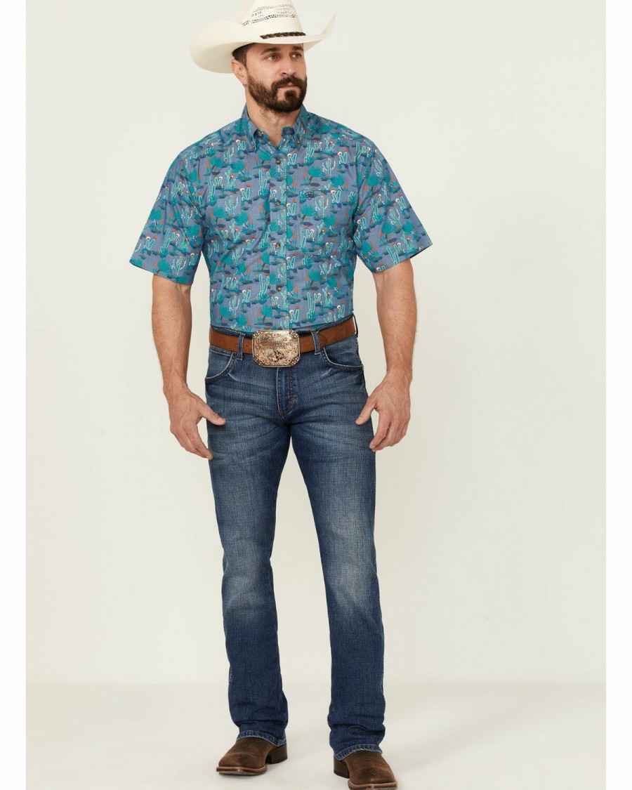 Men'S Clothing * | Ariat Men'S Daxton Cactus Print Short Sleeve Button-Down Western Shirt Clearance