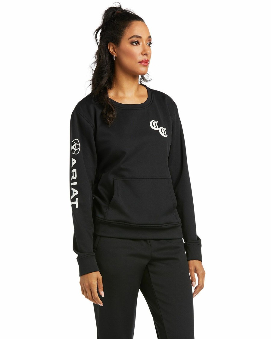 Women'S Clothing * | Ariat Women'S Compton Cowboys Logo Tek Fleece Crew Sweatshirt Sale