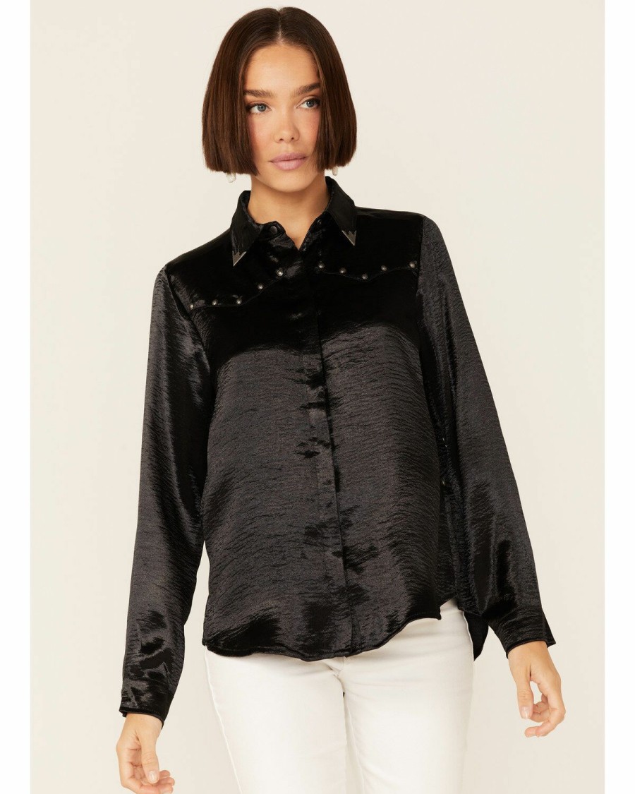 Women'S Clothing * | Ariat Women'S Black Satin Western Shirt Clearance