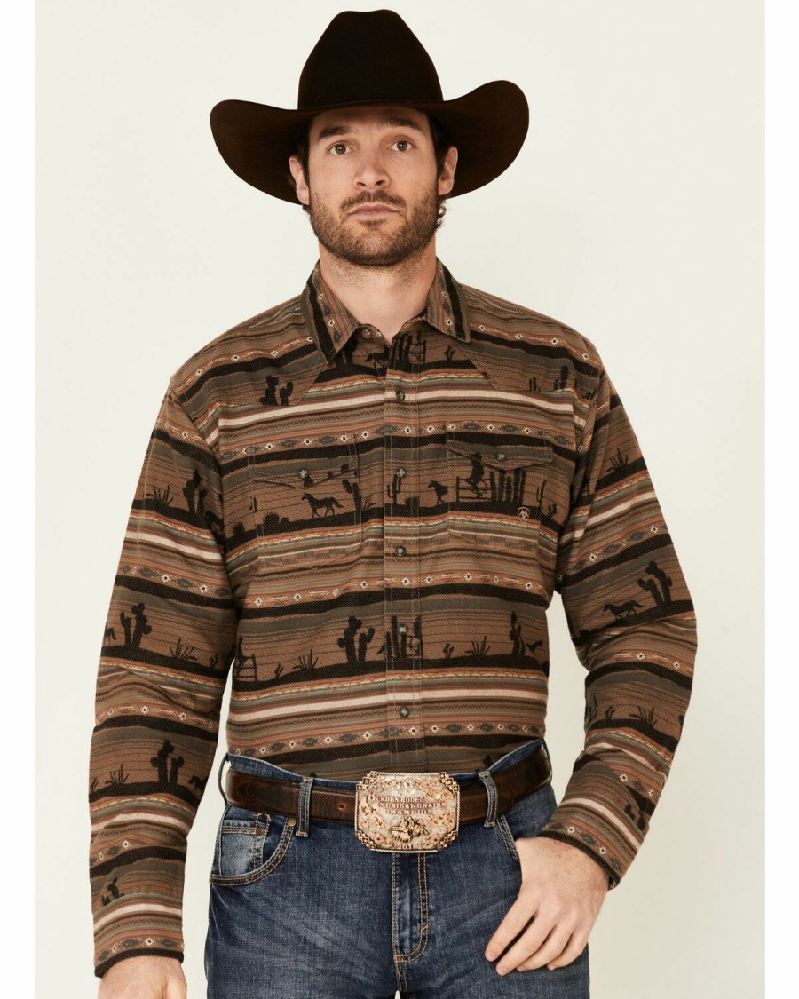 Men'S Clothing * | Ariat Men'S Hawthorne Retro Scenic Stripe Long Sleeve Snap Western Shirt Sale