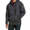 Men'S Clothing * | Ariat Men'S Heather Charcoal Rebar Workman Zip-Front Hooded Work Sweatshirt Outlet