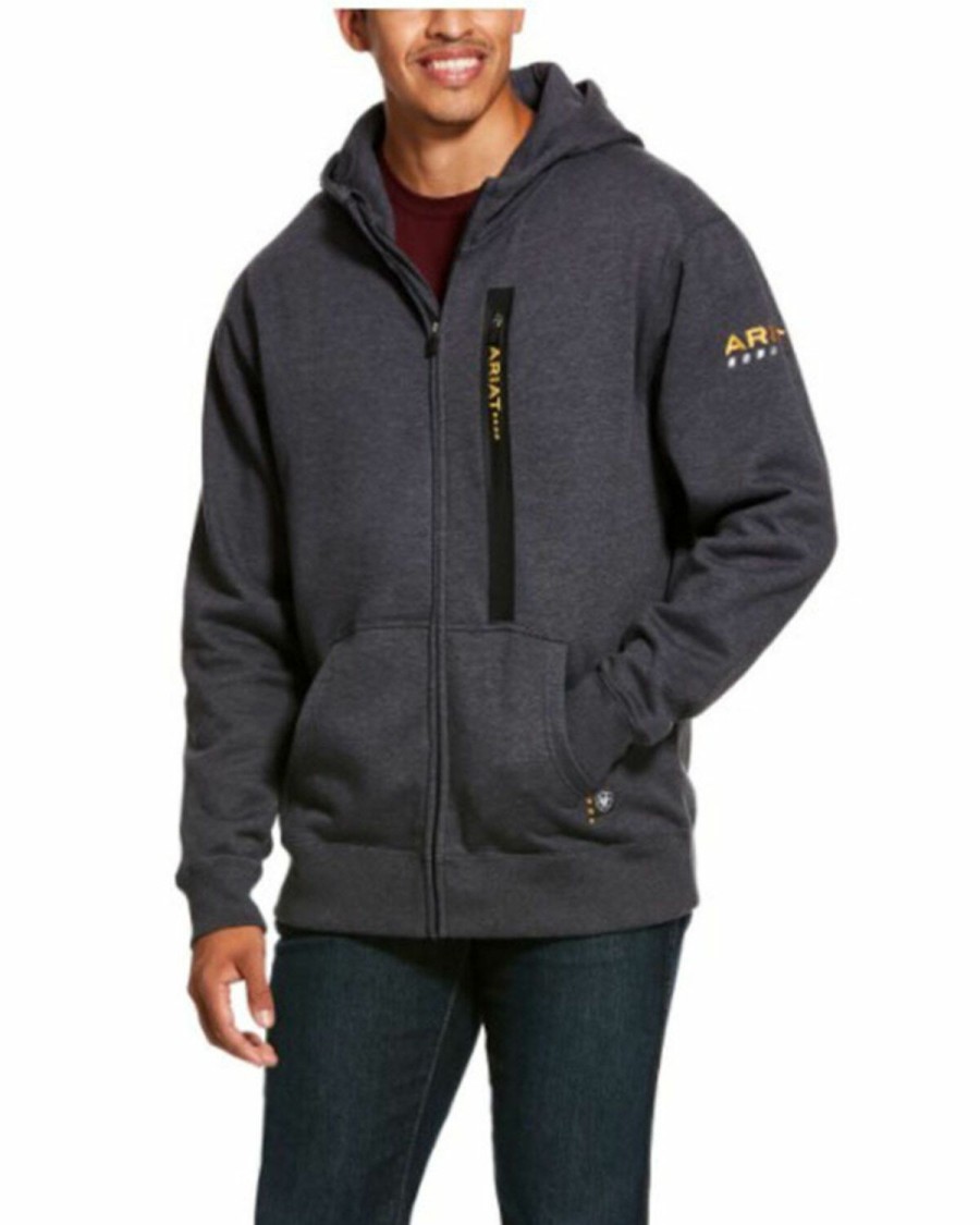 Men'S Clothing * | Ariat Men'S Heather Charcoal Rebar Workman Zip-Front Hooded Work Sweatshirt Outlet