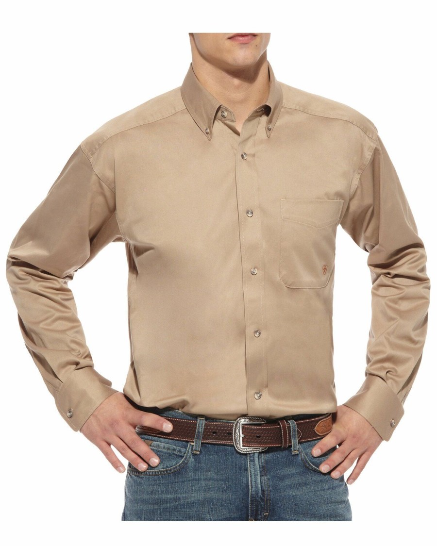 Men'S Clothing * | Ariat Men'S Solid Khaki Twill Long Sleeve Western Shirt Big & Tall Online