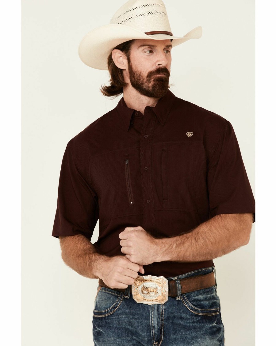 Men'S Clothing * | Ariat Men'S Solid Maroon Vent Tek Short Sleeve Button-Down Western Shirt Big Online