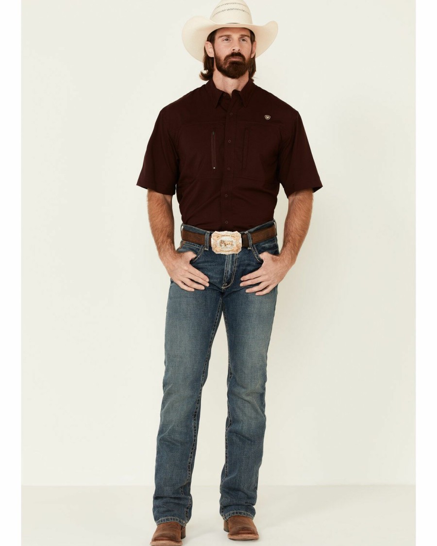 Men'S Clothing * | Ariat Men'S Solid Maroon Vent Tek Short Sleeve Button-Down Western Shirt Big Online