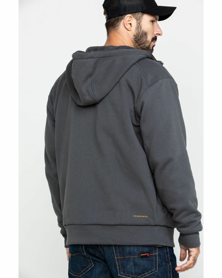 Men'S Clothing * | Ariat Men'S Grey Rebar All-Weather Full Zip Work Hooded Sweatshirt Online