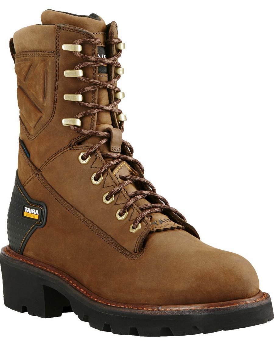 Boots & Shoes * | Ariat Men'S Brown Powerline H2O Work Boots Soft Toe Outlet