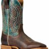 Boots & Shoes * | Ariat Men'S Better Brown & Cool Blue Cow Camp Full-Grain Leather Western Performance Boot Wide Square Toe Clearance