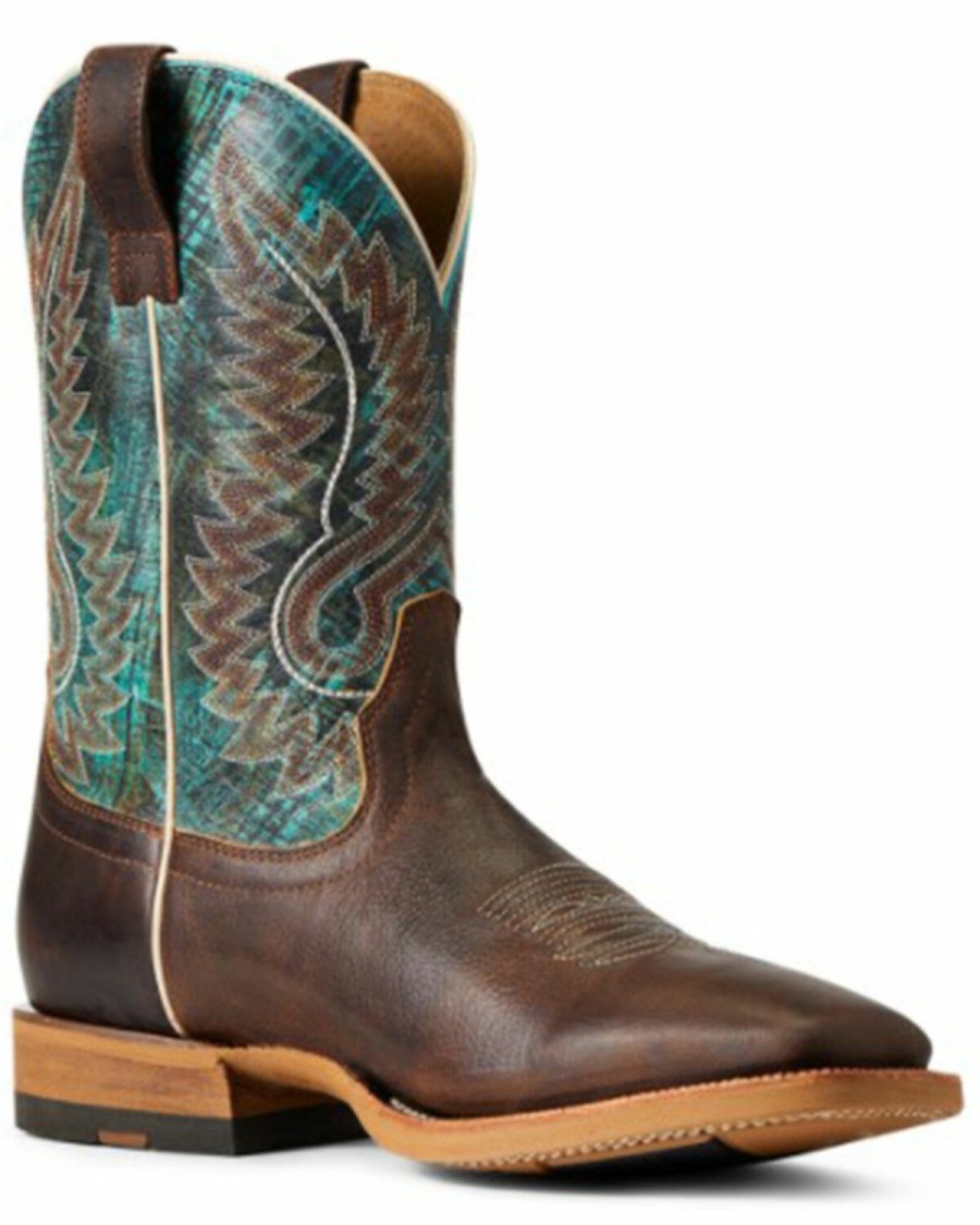 Boots & Shoes * | Ariat Men'S Better Brown & Cool Blue Cow Camp Full-Grain Leather Western Performance Boot Wide Square Toe Clearance