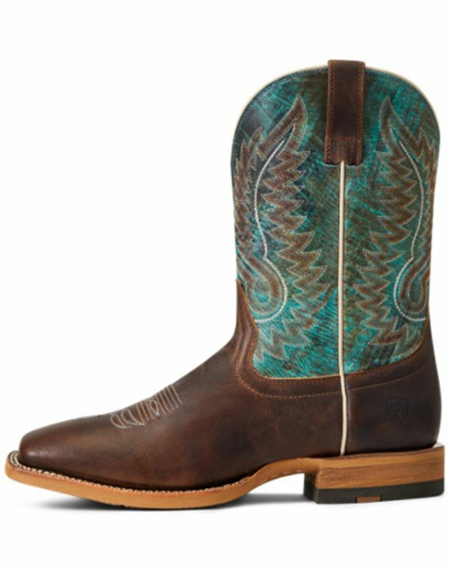 Boots & Shoes * | Ariat Men'S Better Brown & Cool Blue Cow Camp Full-Grain Leather Western Performance Boot Wide Square Toe Clearance