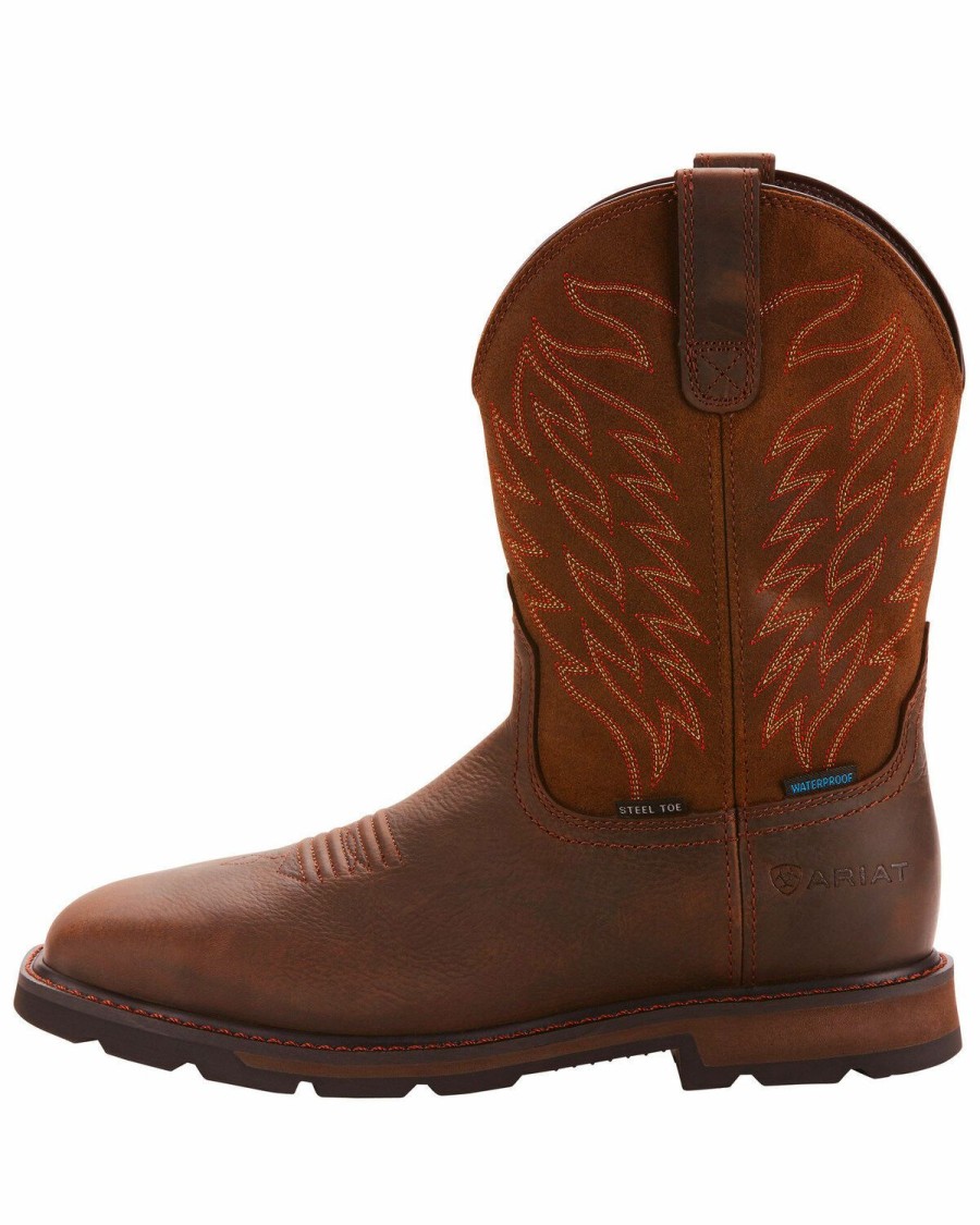 Boots & Shoes * | Ariat Men'S Brown Groundbreaker H20 Wide Square Toe Boots Steel Toe Discount